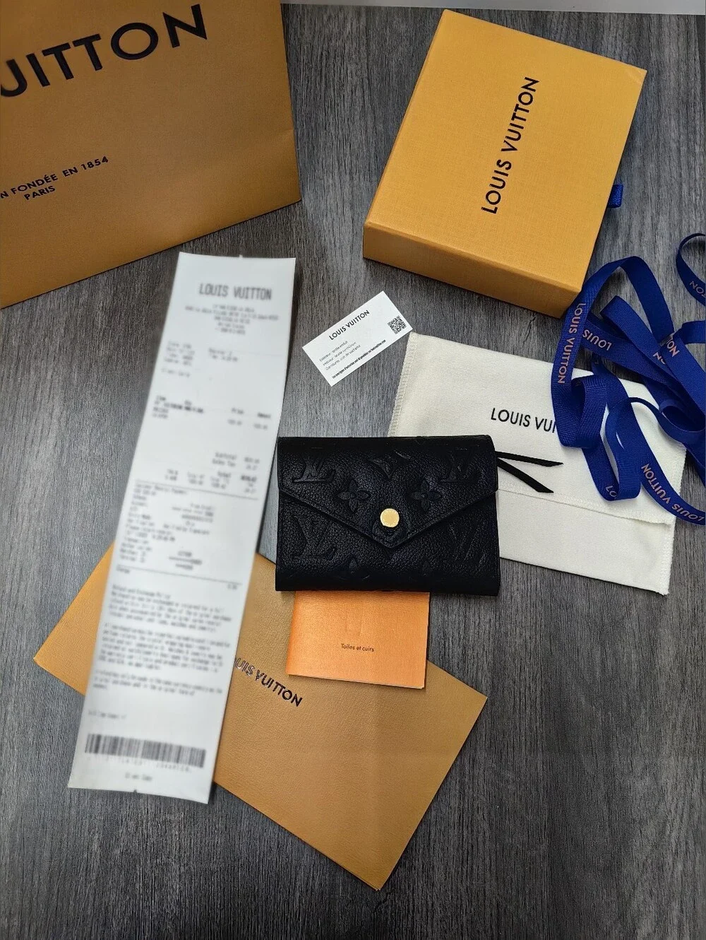 Louis Vuitton Black Embossed Monogram Envelope Wallet with Gold Snap